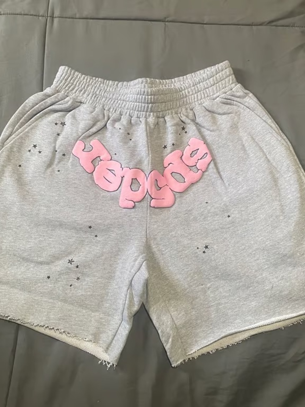 Men's Gray Cargo Shorts with Pink Graphic